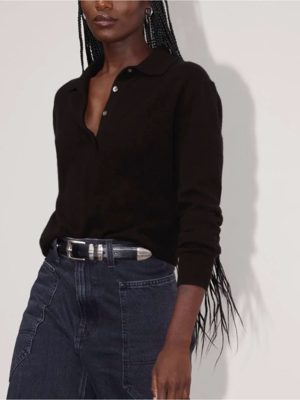 Everlane The Classic Polo in Cashmere Black Sweater Size S